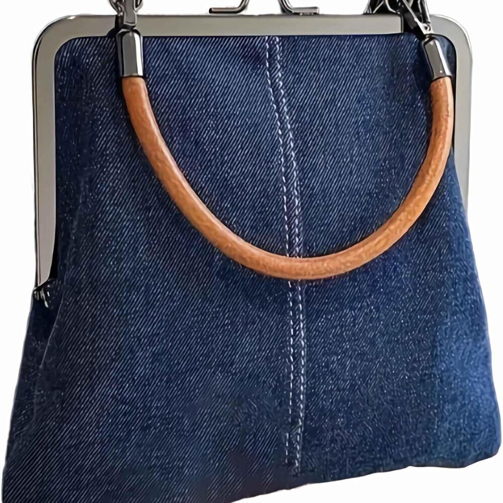 Denim Crossbody Tote Bag Women Mini Blue Adjustable Pockets Purse
